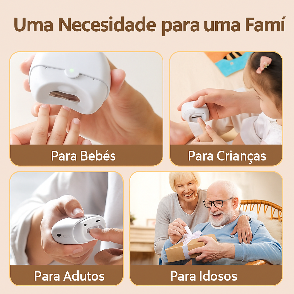🎁 Perfeito para todas as idades 👵👶 Cortador de unhas elétrico automático 3 em 1 com polimento